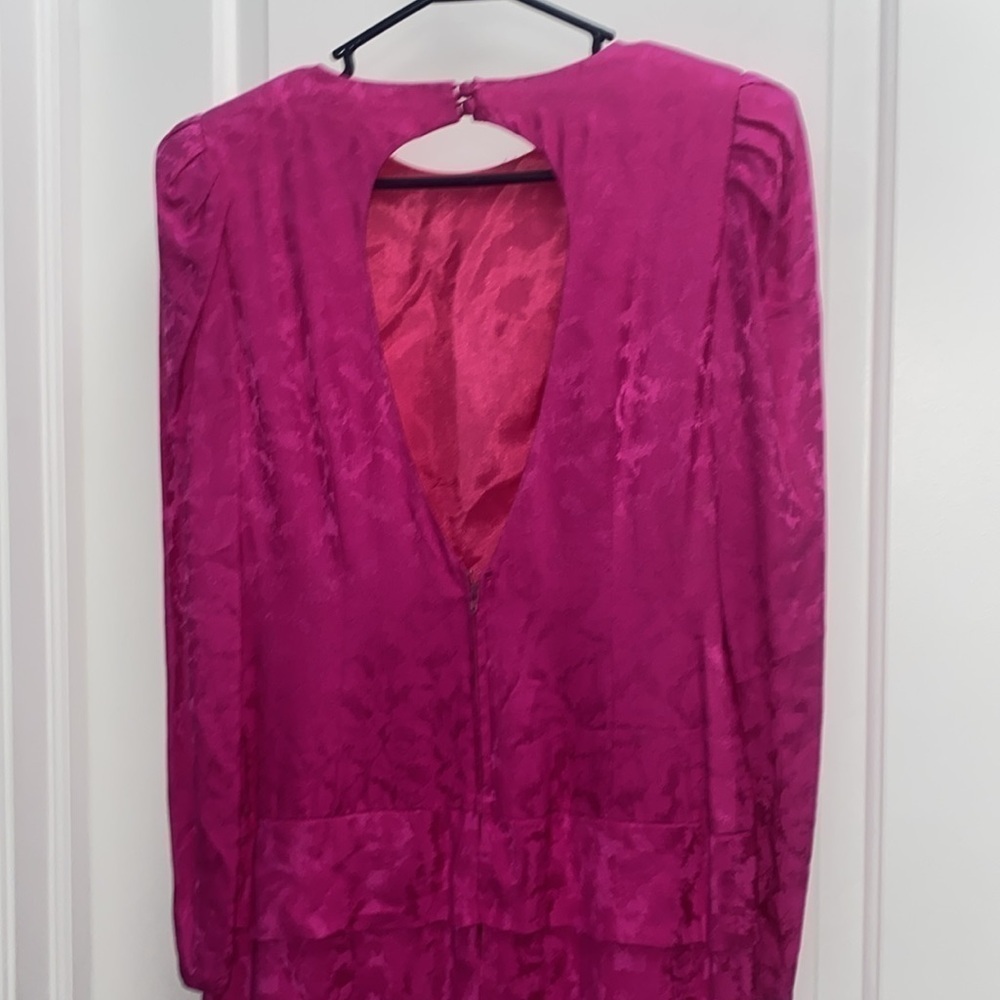 Vintage A.J. Bari 100% Silk Lined Fuchsia Pink Bow Tie Ruffle Dress Size 8 - Picture 12 of 15